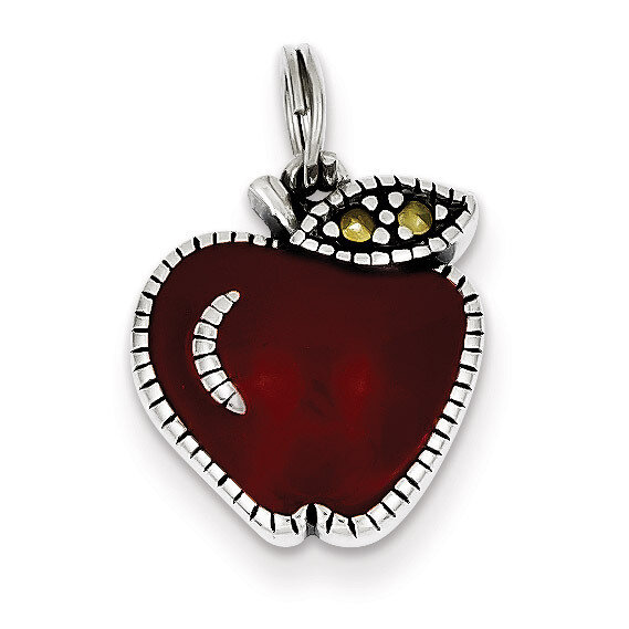 Red Apple Charm Sterling Silver Enameled QC4166