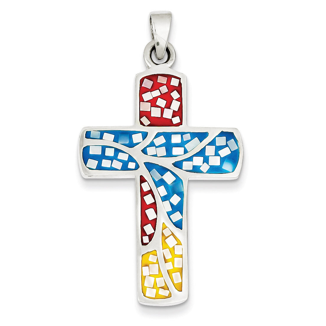 Mulit-colored Shell Cross Pendant Sterling Silver QC4304, MPN: QC4304, 883957910680