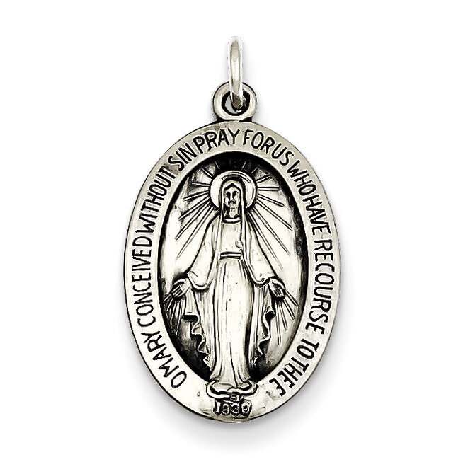 Miraculous Medal Antiqued Sterling Silver QC441