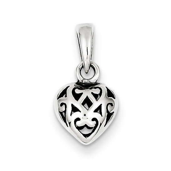 Antique Puff Heart Charm Sterling Silver QC4560