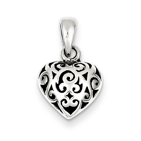 Antique Puff Heart Pendant Sterling Silver QC4561