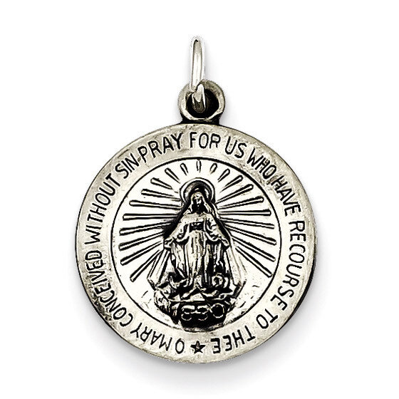 Miraculous Medal Antiqued Sterling Silver QC463, MPN: QC463, 191101182228