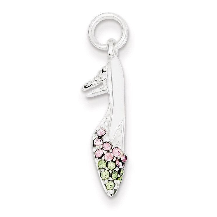 Pink &amp; Green Diamond High Heel Shoe Charm Sterling Silver QC4670, MPN: QC4670, 723252391046