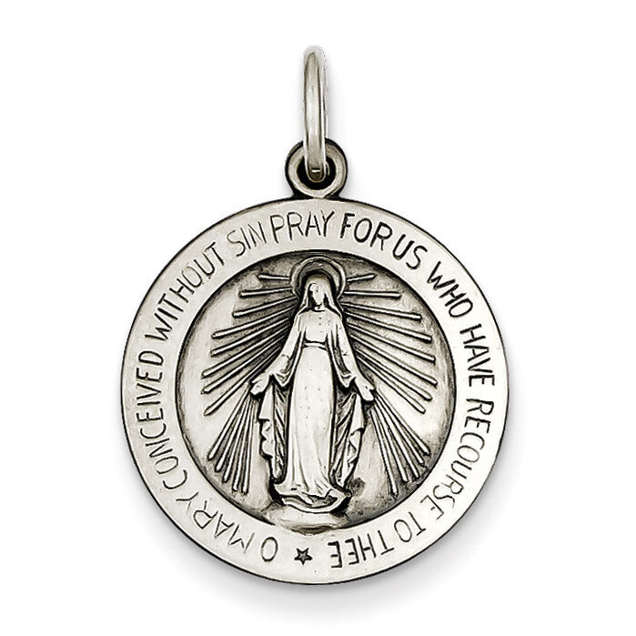 Miraculous Medal Antiqued Sterling Silver QC468