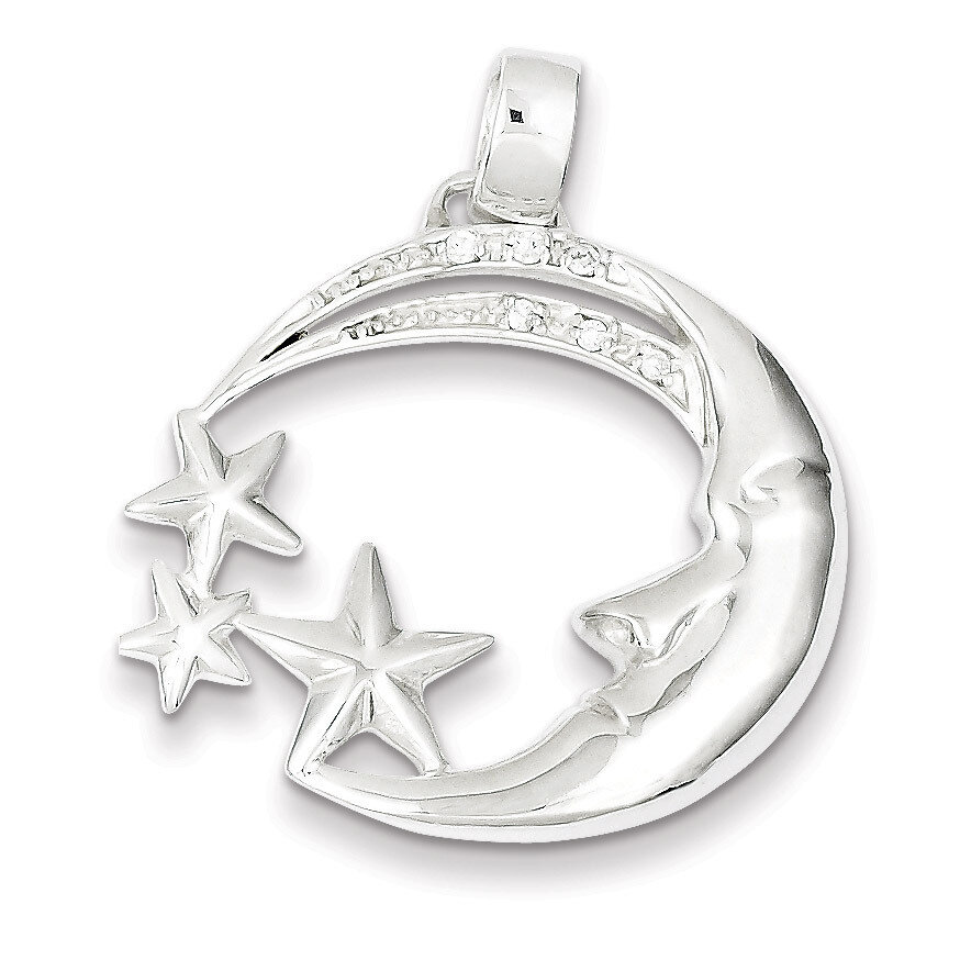 Moon and Stars with Diamond Pendant Sterling Silver QC4804, MPN: QC4804, 883957911625