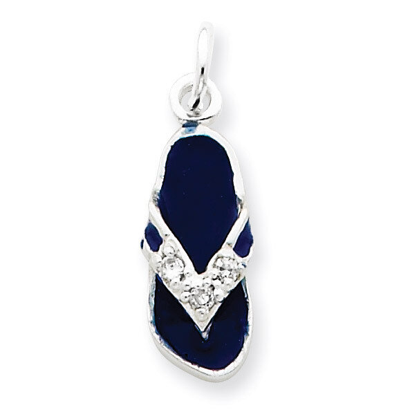 Blue Enameled Flip Flop Charm Sterling Silver Diamond QC4841, MPN: QC4841, 883957976396