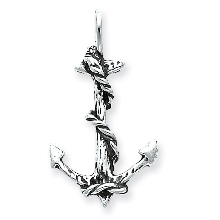 3D Antiqued Anchor and Rope Pendant Sterling Silver QC4971