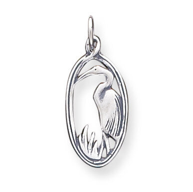 Crane in Oval Frame Charm Antiqued Sterling Silver QC5023