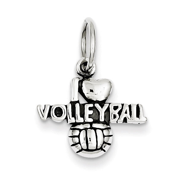 Antique I (heart) Volleyball Charm Sterling Silver QC5096
