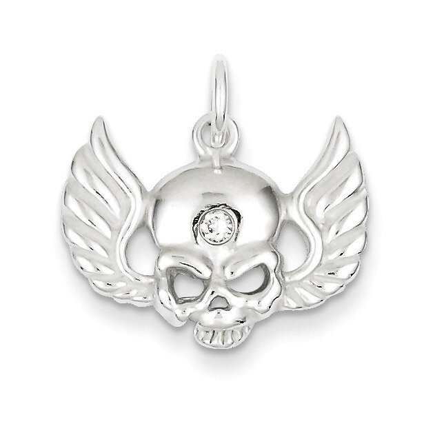 Skull with Wings Charm Sterling Silver Diamond QC5154