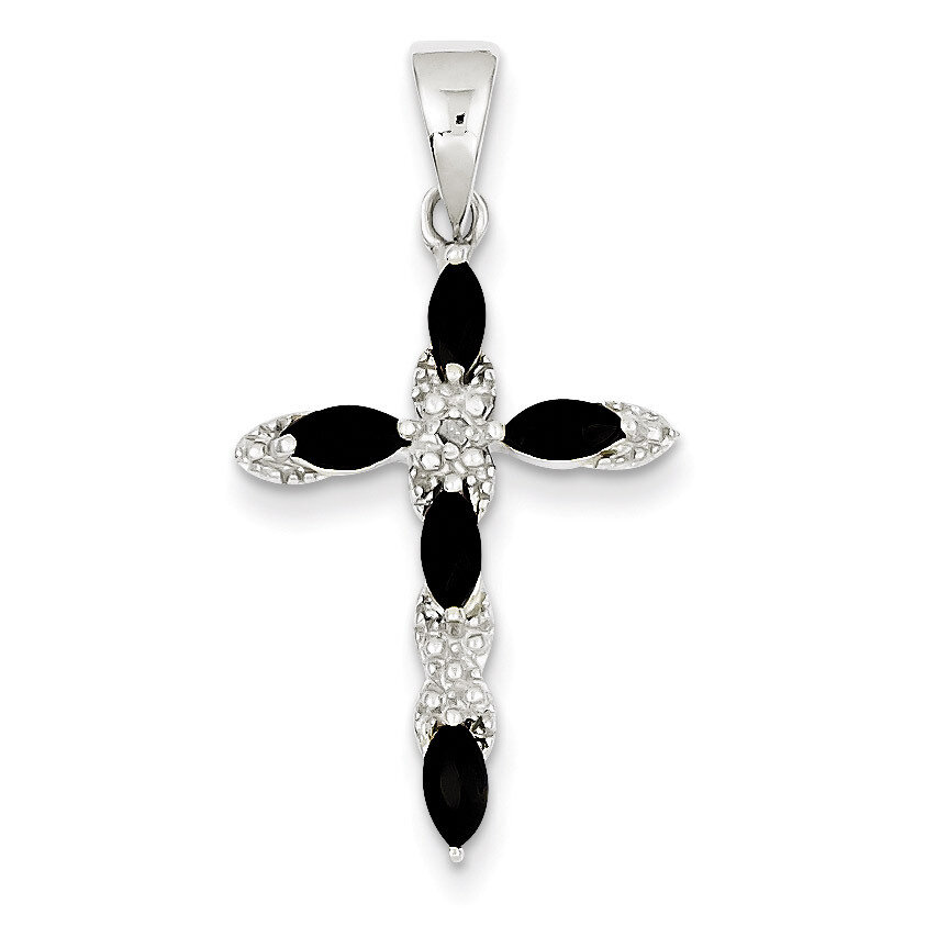 Sapphire & Diamond Cross Pendant Sterling Silver QC5265