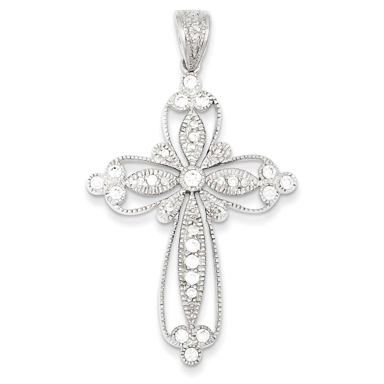 Filigree Cross Pendant Sterling Silver Diamond QC5304, MPN: QC5304, 883957912790