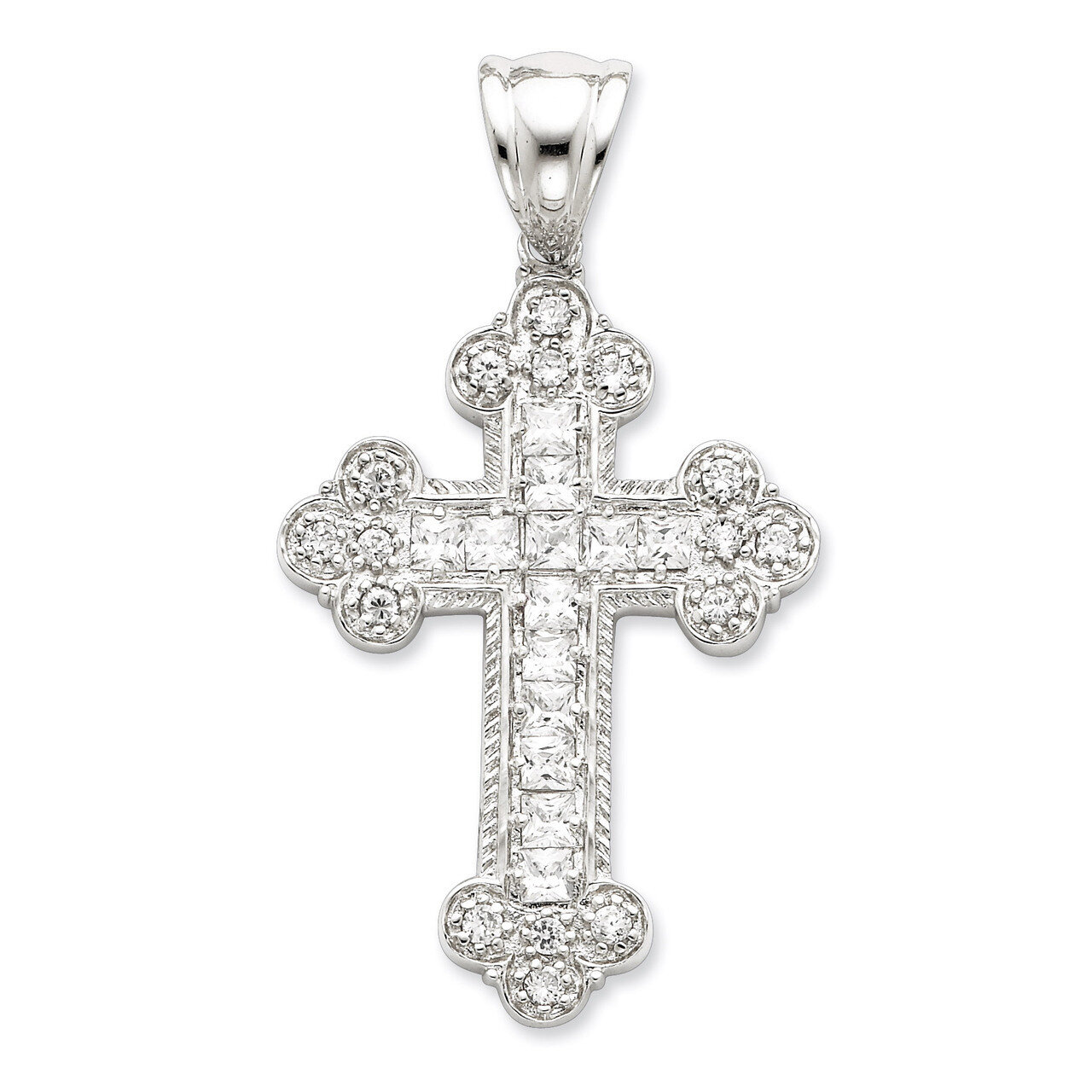 Budded Cross Pendant Sterling Silver Diamond QC5329, MPN: QC5329, 883957912837