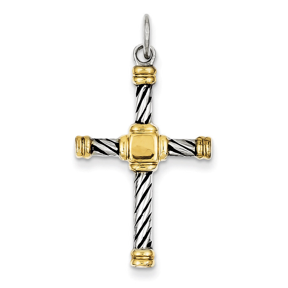 18k Gold - plated Cross Pendant Antiqued Sterling Silver QC5387