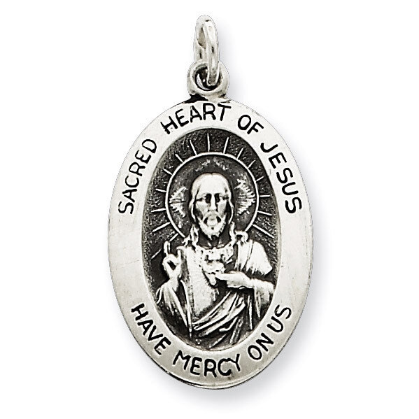 Sacred Heart of Jesus Medal Antiqued Sterling Silver QC5481