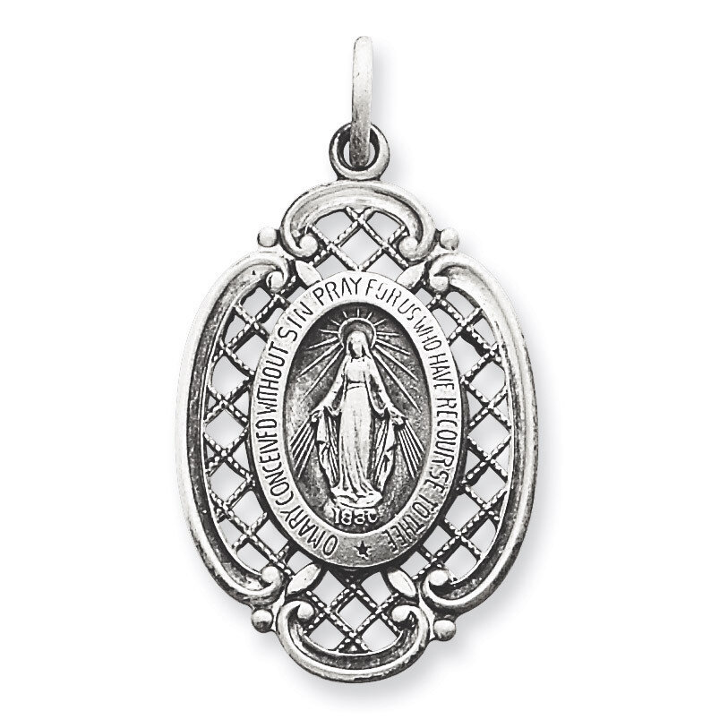 Miraculous Medal Antiqued Sterling Silver QC5508