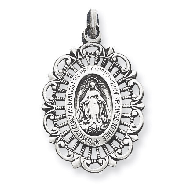 Miraculous Medal Antiqued Sterling Silver QC5509, MPN: QC5509, 191101182969