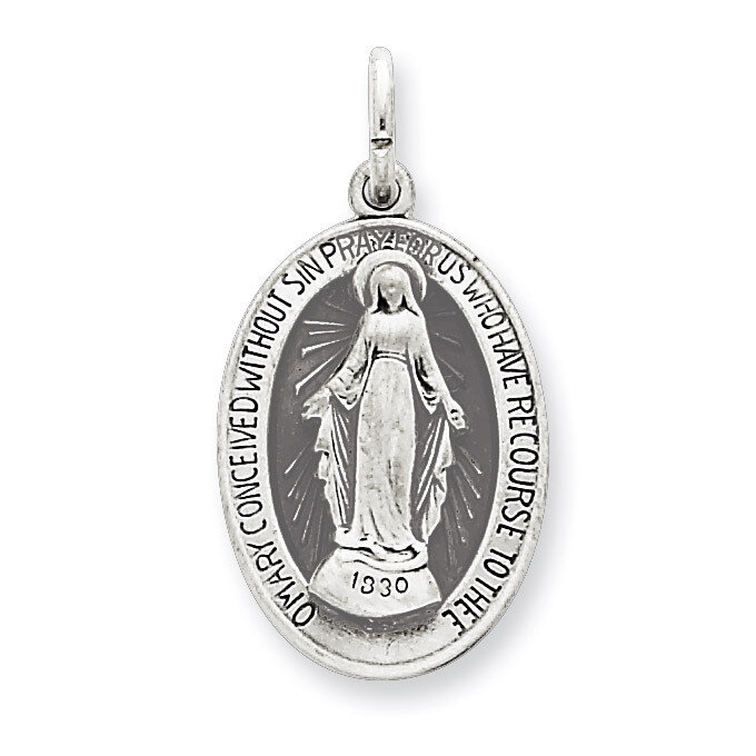 Miraculous Medal Antiqued Sterling Silver QC5521