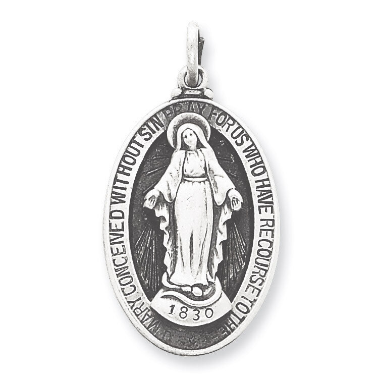 Miraculous Medal Antiqued Sterling Silver QC5523