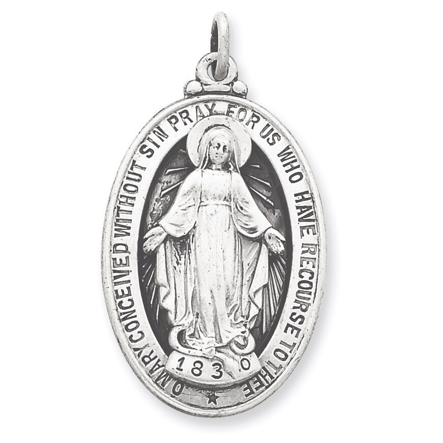Miraculous Medal Antiqued Sterling Silver QC5524