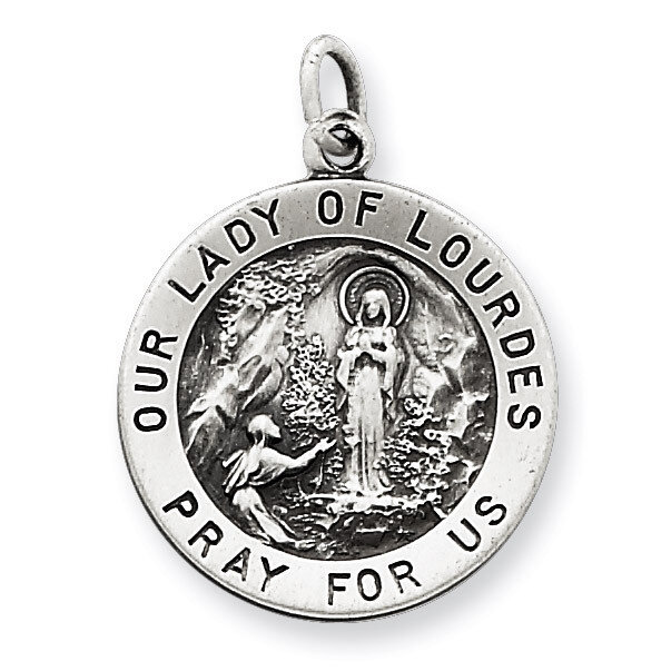 Our Lady of Lourdes Medal Antiqued Sterling Silver QC5584