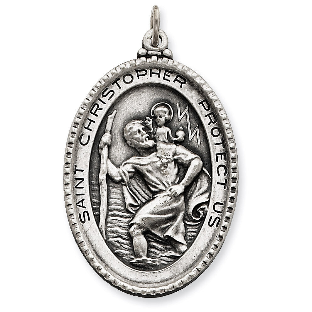 Saint Christopher Medal Antiqued Sterling Silver QC5622