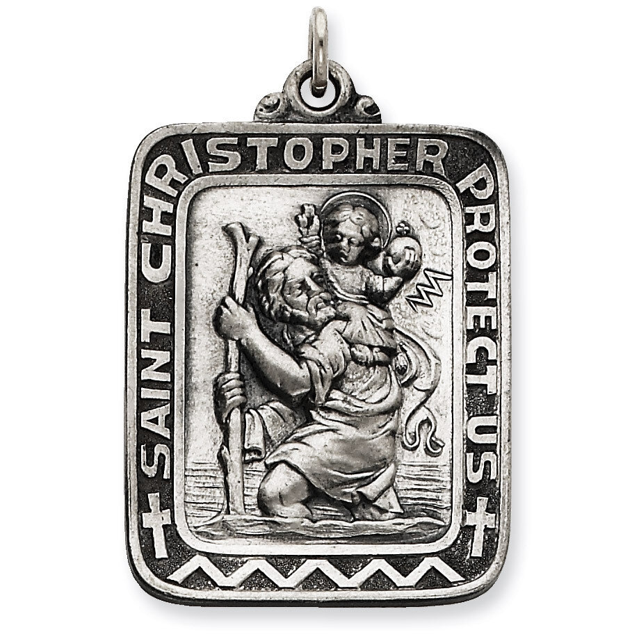 Saint Christopher Medal Antiqued Sterling Silver QC5623