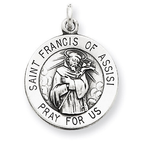 Saint Francis of Assisi Medal Antiqued Sterling Silver QC5726