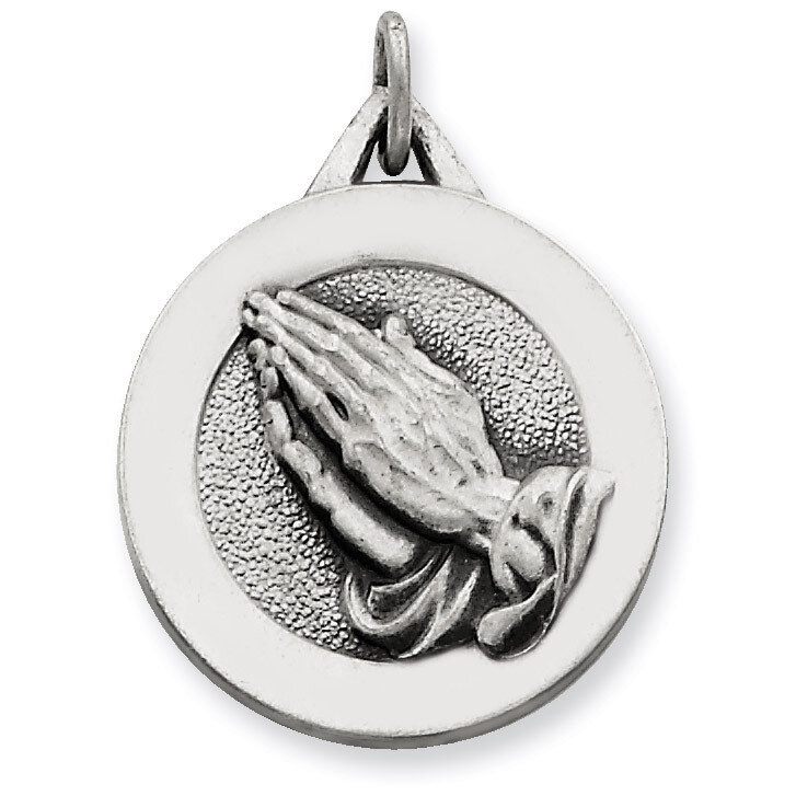Praying Hands Pendant Antiqued Sterling Silver QC5801