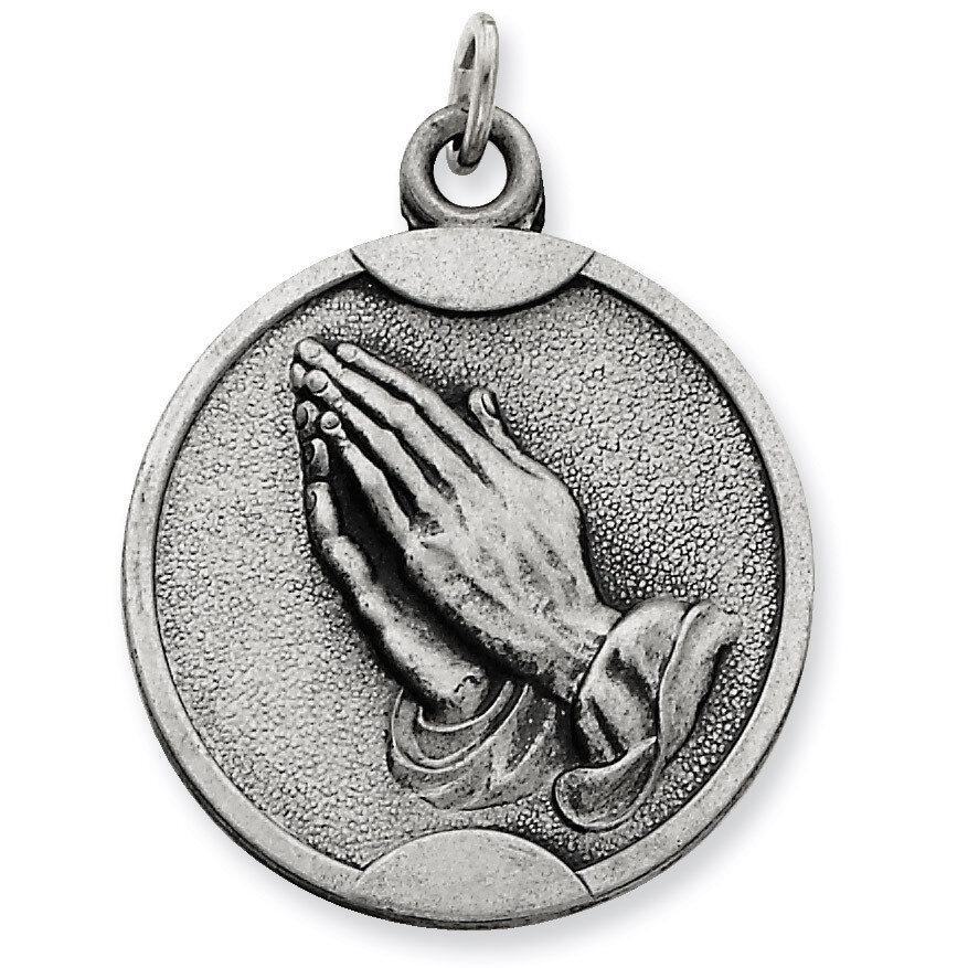 Praying Hands Pendant Antiqued Sterling Silver QC5802