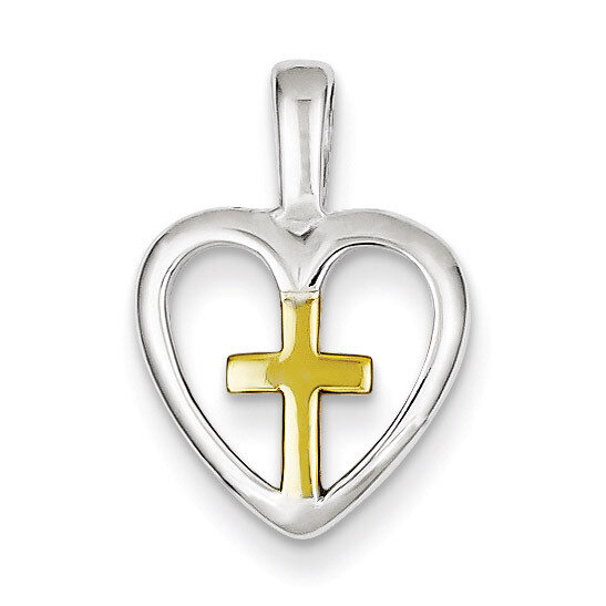 Vermeil Cross Heart Pendant Sterling Silver QC5812