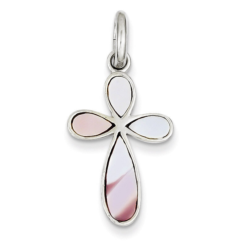 Pink Mother of Pearl Cross Pendant Sterling Silver QC5842, MPN: QC5842, 883957572864