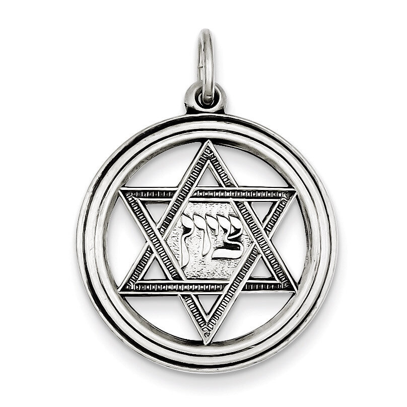 Star of David Disc Charm Antiqued Sterling Silver QC5954, MPN: QC5954, 191101184611