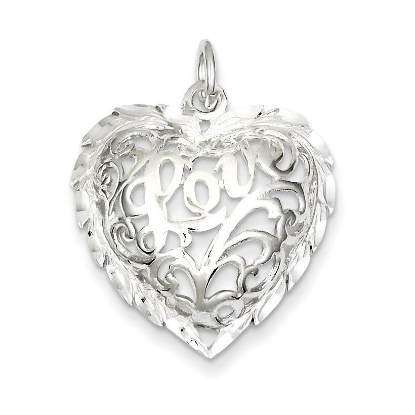 Heart Charm Diamond-cut Sterling Silver QC596