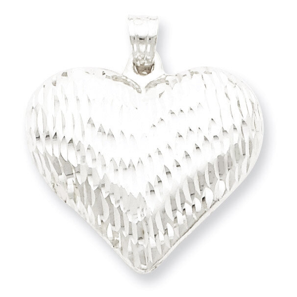 Puffed Heart Pendant Sterling Silver Rhodium-plated Diamond-Cut QC5971