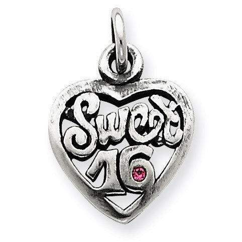 Sweet 16 Heart Charm Antiqued Sterling Silver QC6016