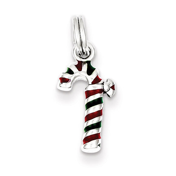 Enamel Candy Cane Charm Sterling Silver QC6073, MPN: QC6073, 191101561139