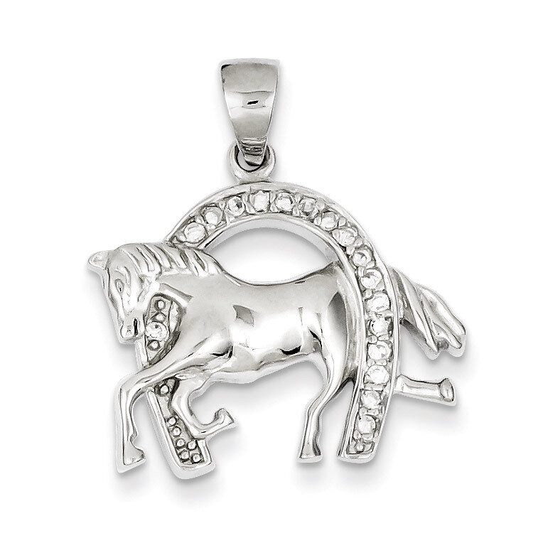 Horse & Horseshoe Diamond Pendant Sterling Silver QC6111