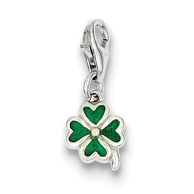 Green Enameled Four Leaf Clover Charm Sterling Silver QC6115, MPN: QC6115, 883957914558