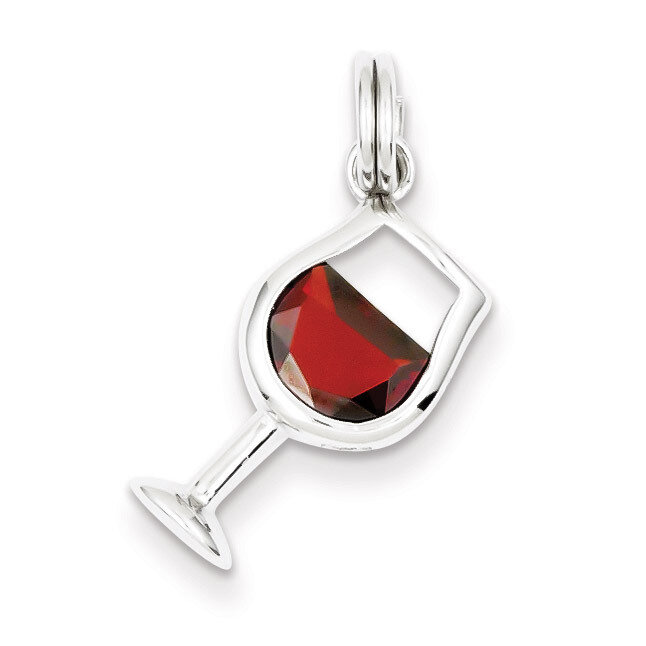 Red Diamond Wine Glass Charm Sterling Silver QC6162