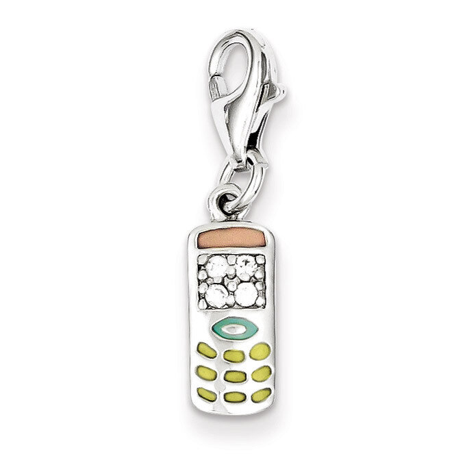 Enameled Cell Phone Charm Diamond Sterling Silver QC6164