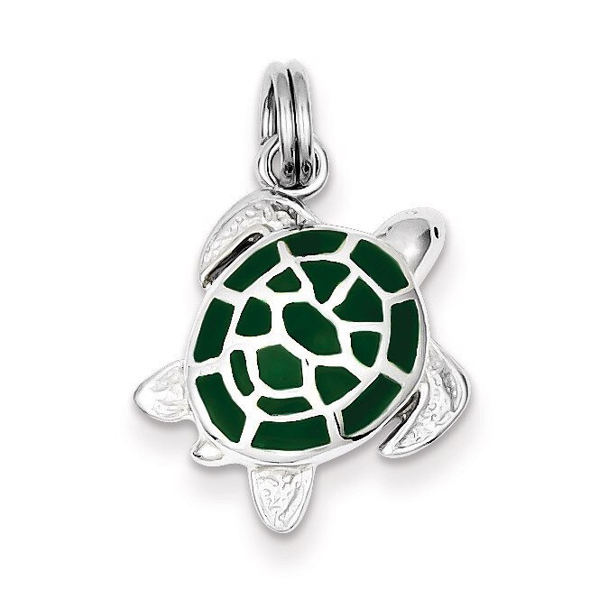 Green Enamel Turtle Charm Sterling Silver QC6299, MPN: QC6299, 191101561221