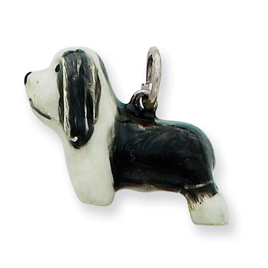 Bearded Collie Charm Sterling Silver Enameled QC6378