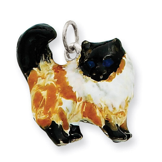 Calico Cat Charm Sterling Silver Enameled QC6392