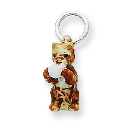 Silver Enamel Cat playing with Yarn Charm Sterling Silver QC6399, MPN: QC6399, 883957397825