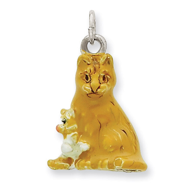 Silver Enamel Mom &amp; Kitten Cat Charm Sterling Silver QC6401, MPN: QC6401, 883957597737