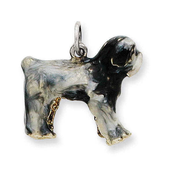 Old English Sheepdog Charm Sterling Silver Enameled QC6428