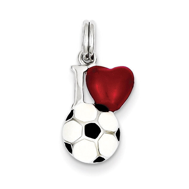 Enamel I Heart Soccer Ball Charm Sterling Silver QC6478