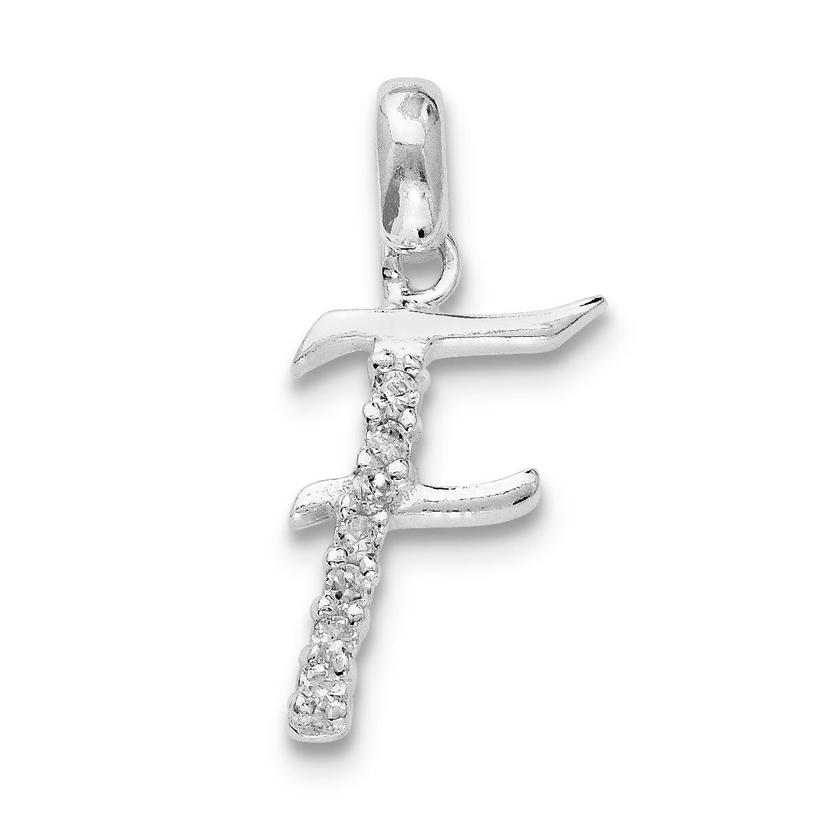 Initial F Pendant Sterling Silver Diamond QC6525F, MPN: QC6525F, 883957916453