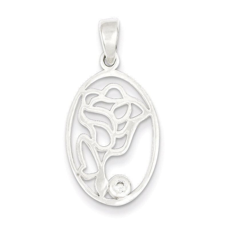 Polished Rose in Oval Pendant Sterling Silver Diamond QC6628, MPN: QC6628, 191101462122